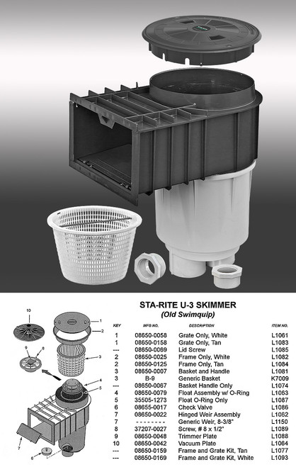 SWIMQUIP WALL SKIMMER U-3 2"TH