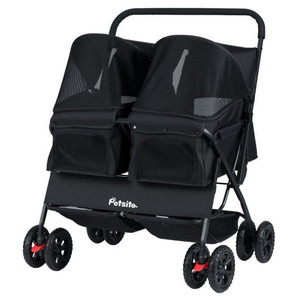 Foldable Double Pet Stroller with Adjustable Sunshade and Storage Basket-Black - Color: Black D681-PW10142BK