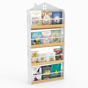 House-Shaped Kids Bookshelf with Anti-falling Baffles-White B593-TP10436