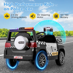 12V Kids Ride on Police Car with Remote and Siren Flashing Lights-White - Color: White D681-TQ10295US-WH