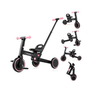 4-in-1 Foldable Toddler Tricycle with Push Handle with Adjustable Seat-Pink - Color: Pink D681-TQ10443PI