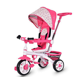 5-in-1 Detachable Baby Stroller Tricycle with Round Canopy-Pink - Color: Pink D681-BB4691PI