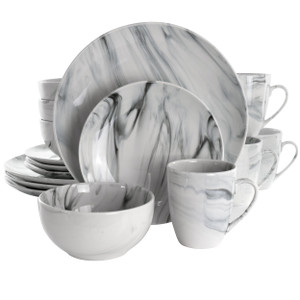 Elama Fine Marble 16 Piece Stoneware Dinnerware Set in Black and White D970-EL-FINEMARBLE