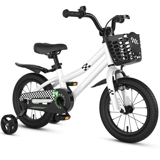 14 Inch Kids Bike White with Blue Helmet Protective Set B593-TS10085WH-14+TS10235