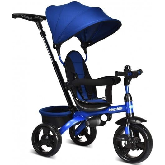 4-in-1 Kids Tricycle with Adjustable Push Handle-Blue - Color: Blue D681-TY326400BL