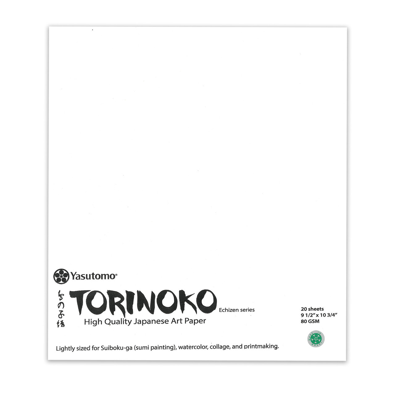 Yasutomo Torinoko Paper, 20 Sheets, 9.5 x 10.75