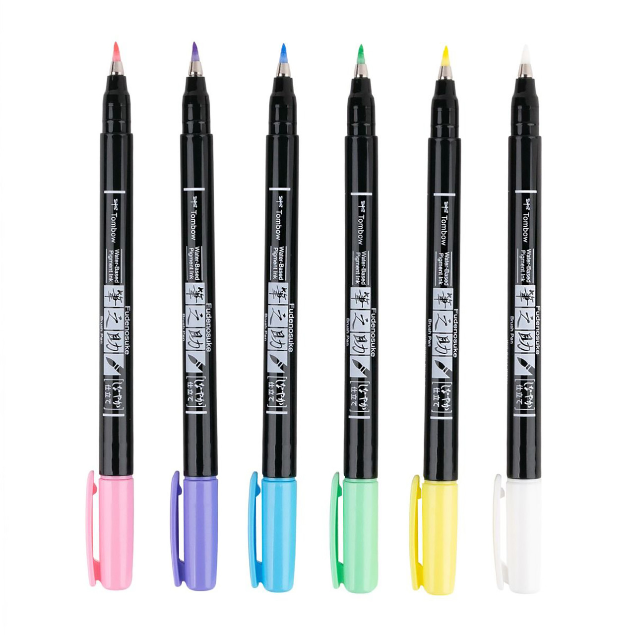 Tombow Fudenosuke Pastel Brush Pens, 6-Pack