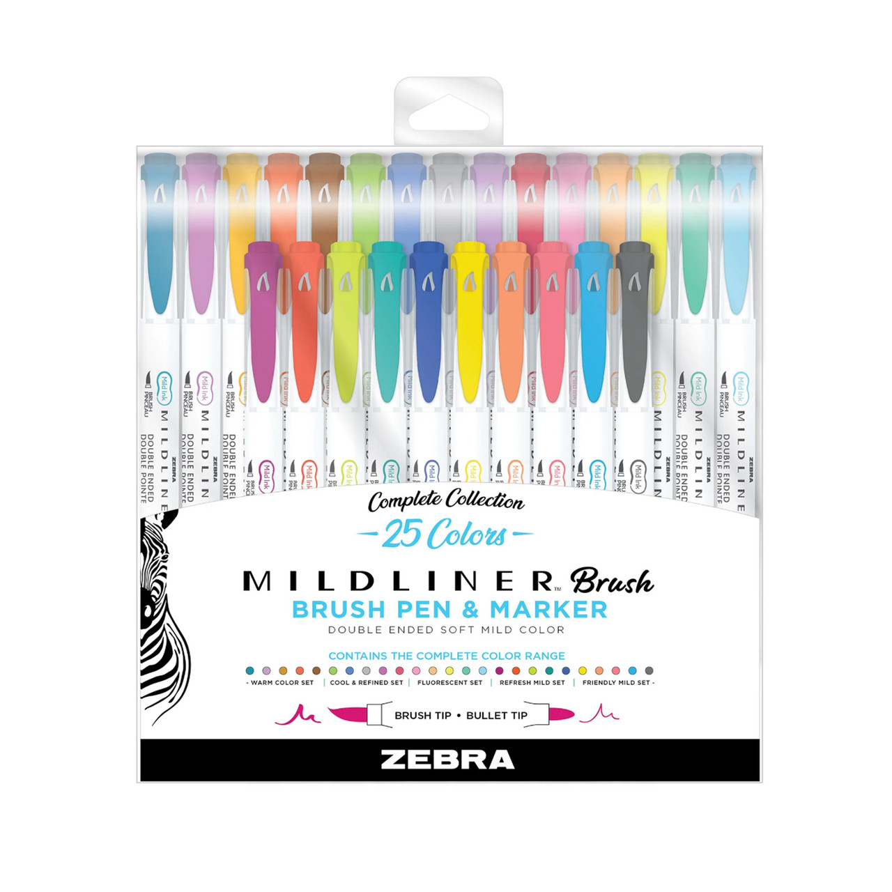 Zebra Mildliner Double-Sided Highlighter Brush - Brush / Extra Fine - 25  Color Bundle