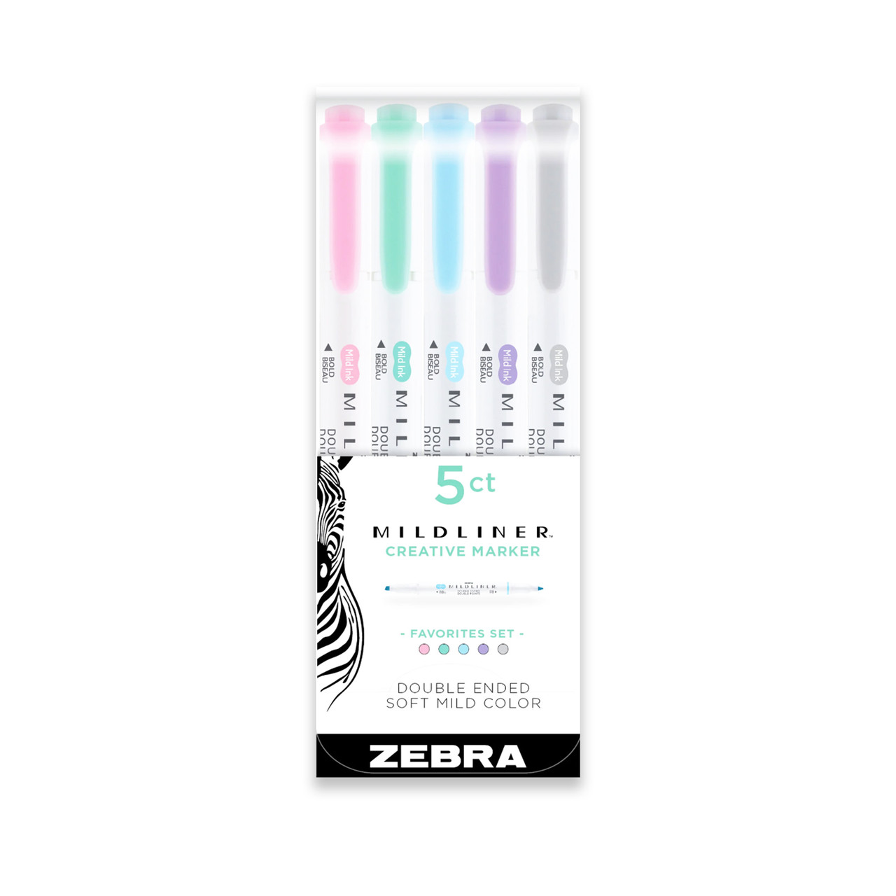 Zebra Mildliner Double Ended Brush Highlighters 5 Pk Sets