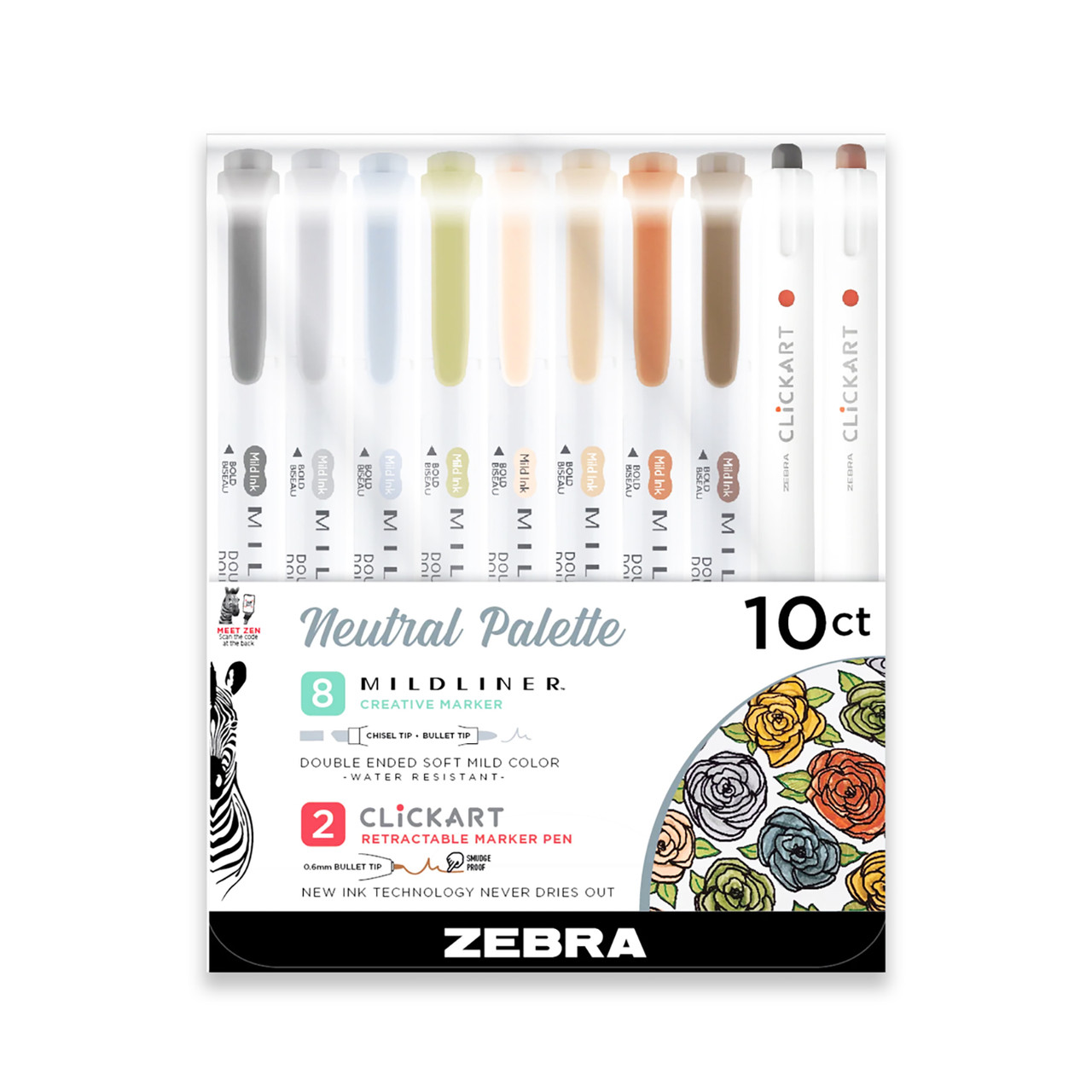 Zebra Pen ClickArt Retractable Marker Pen, Fine Point, 0.6mm, Assorted  Light Ink Colors, 12-Pack