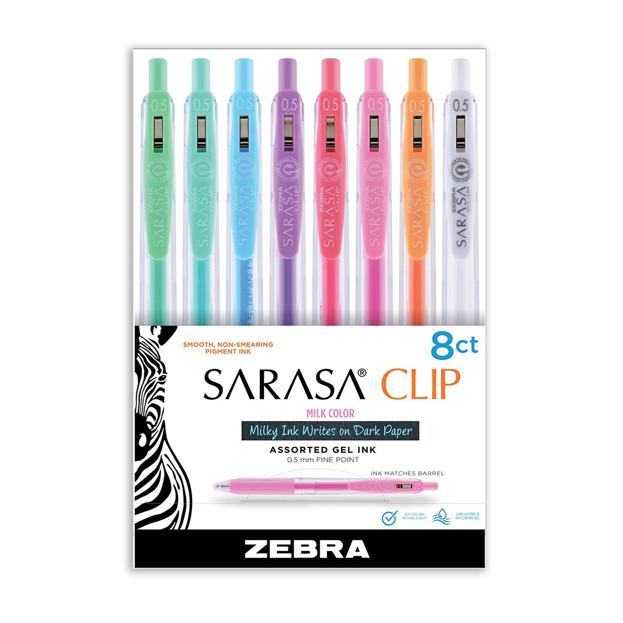 Zebra Sarasa Gel Pen, Pack of 8 Milky Colors