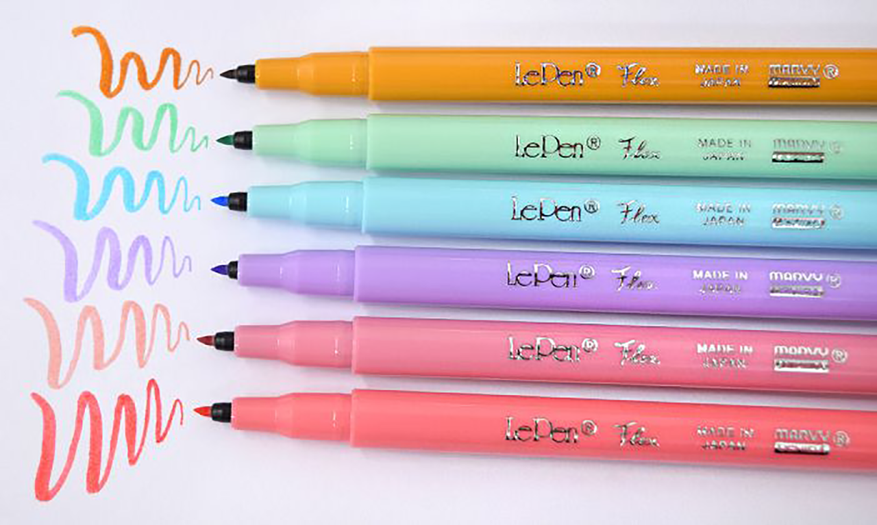 LePen Flex Marker, Brush Tip, Primary, 10 Colors