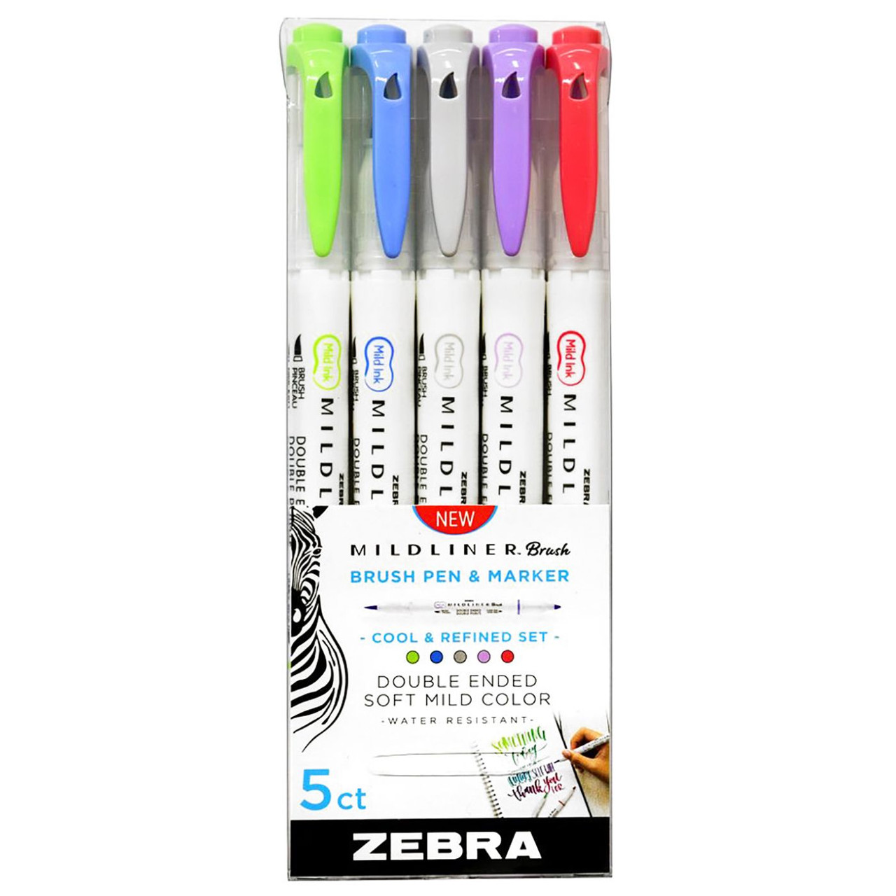 Zebra Mildliner Double Ended Brush Pen, Cool & Refined Pack of 5