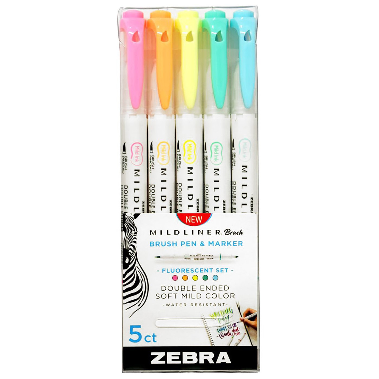 Zebra Mildliner Double Ended Brush Highlighters 5 Pk Sets