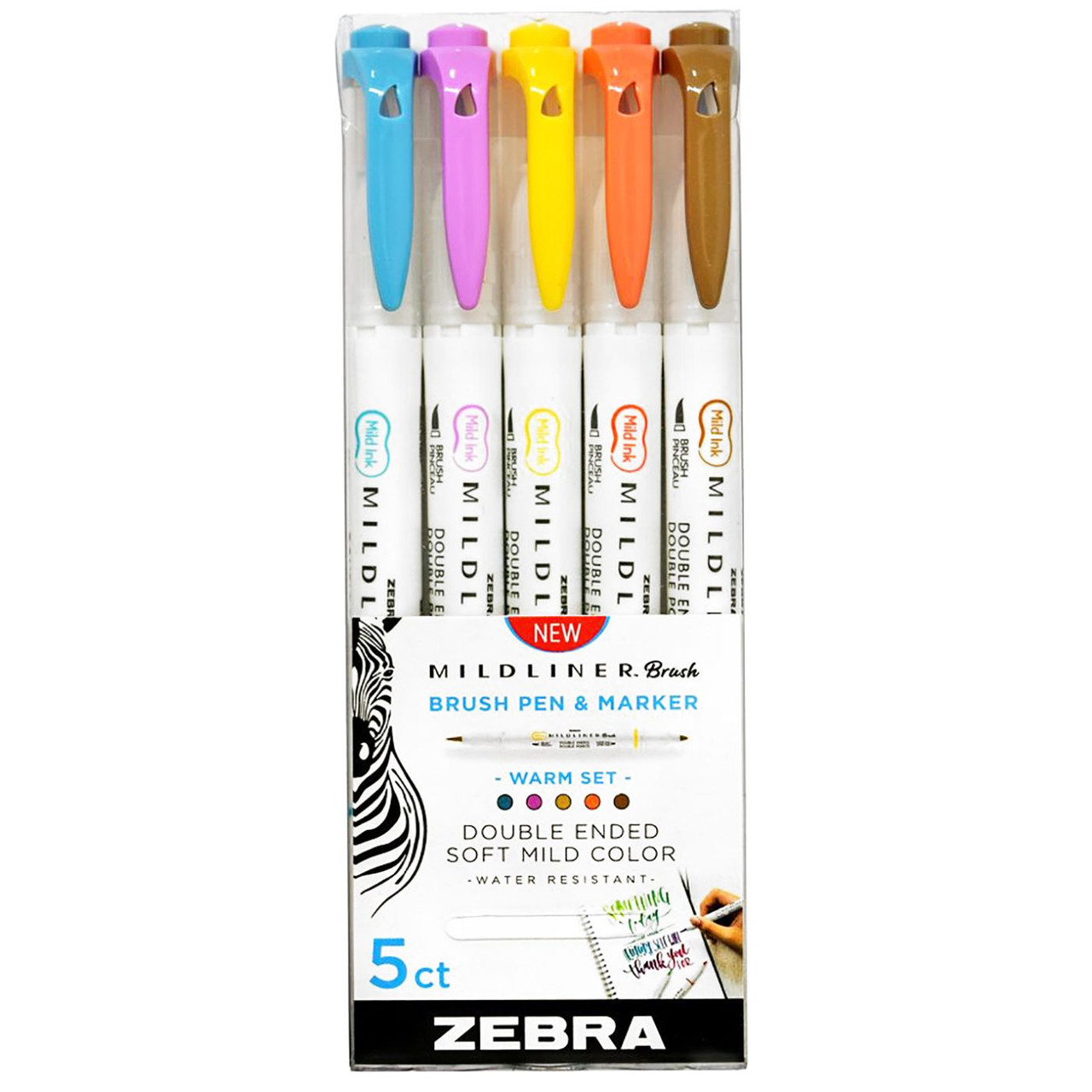 Zebra Mildliner Double Ended Brush Pen, Warm Pack of 5