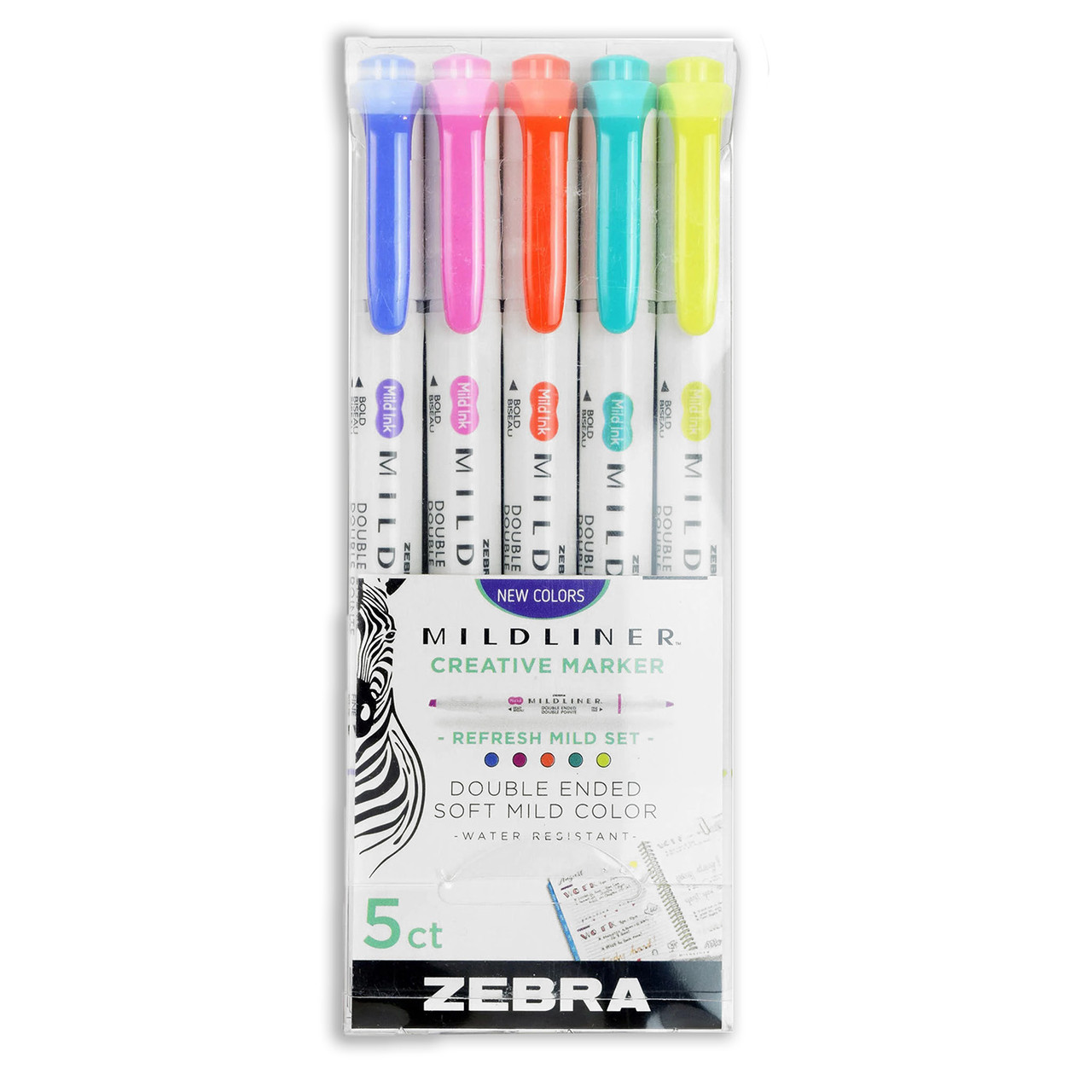 Zebra Pen Mildliner, Double Ended Highlighter, Broad and Fine Tips, Assorted Fluorescent Colors, 5-Pack