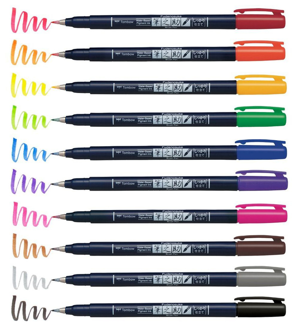 Tombow Fudenosuke Brush Pen - Hard - 10 Color Set