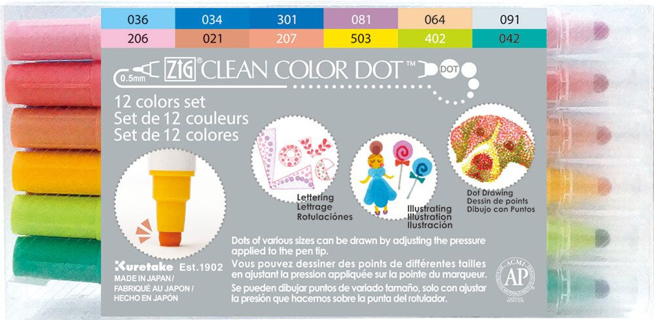 Kuretake Zig Clean Color Dot Marker - 6 Basic Colors Set