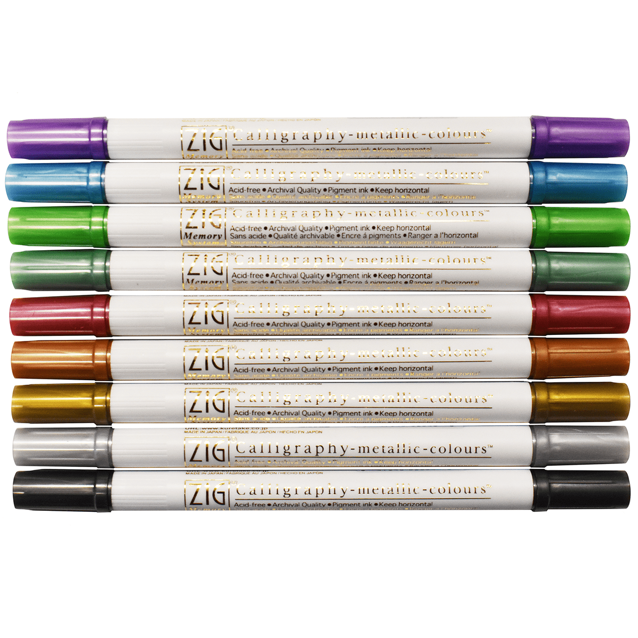 Zig Memory System Calligraphy Marker, Set of 9 Metallic Colors