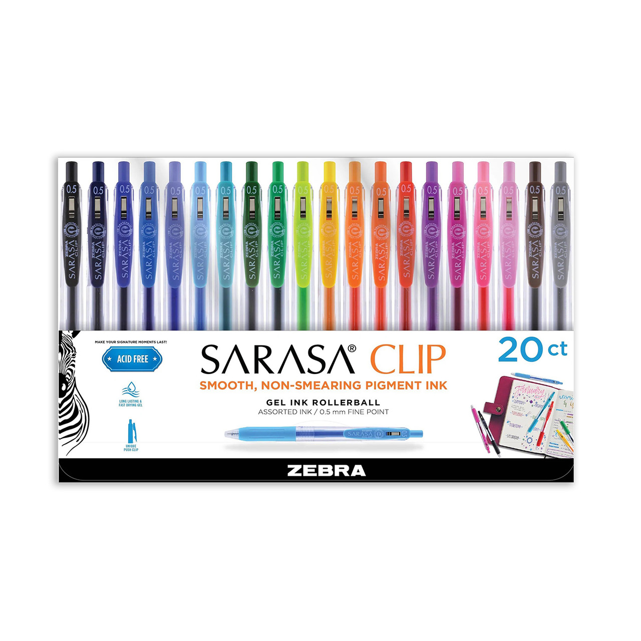Zebra Sarasa Gel Pen, Pack of 20 Assorted Colors