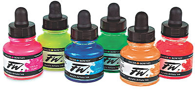 Fw Inchiostro Acrilico Fluorescente 1 Oz – Colore Blu, Permanente, Lightfast, Adatto Per Airbrush, Carta, Legno, Vetro E Ceramica