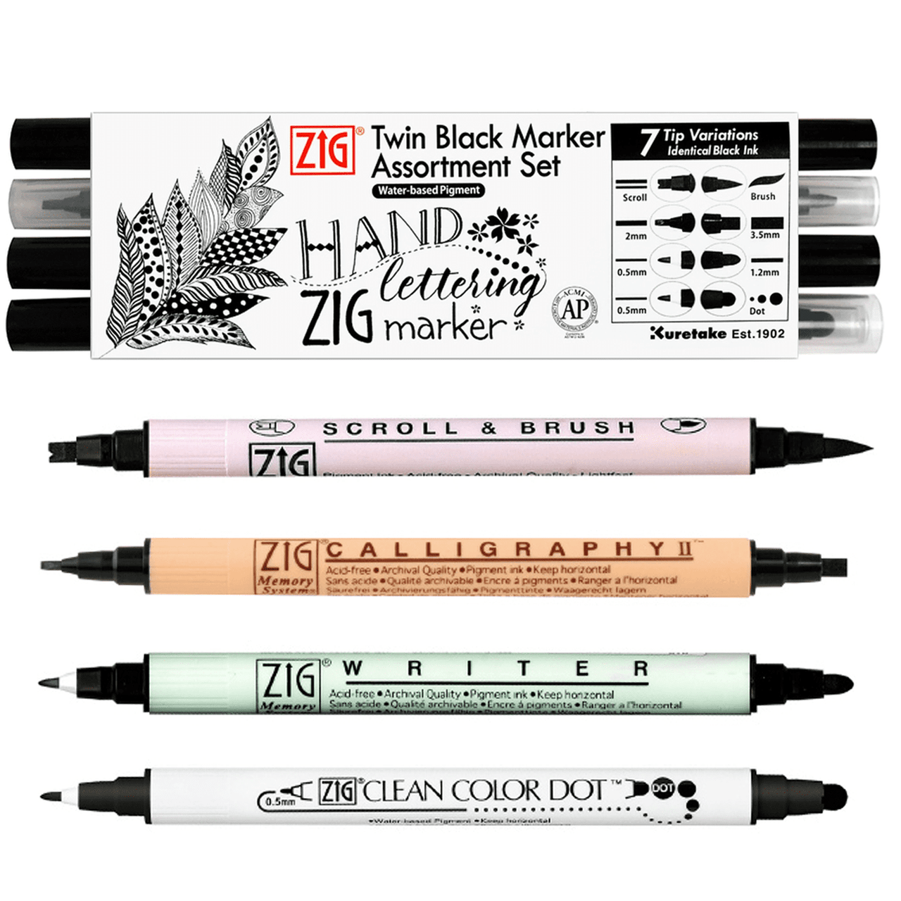 Kuretake ZIG Art & Graphic Twin Tip Marker – Brush & 0,8 Mm Spitze, Pink – Für Manga, Stamping & Mehr