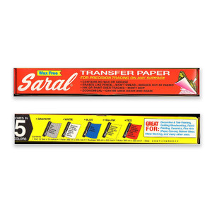 A red and yellow rectangular box that says "Saral" and has paper color swatches