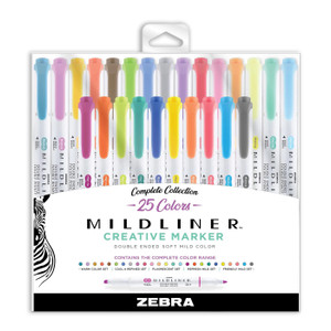 Zebra Mildliner Double Ended Highlighter, Assorted Pack of 25 Colors