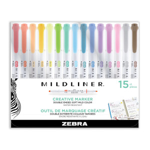 Zebra Mildliner Double Ended Highlighter, Assorted Pack of 15 Colors