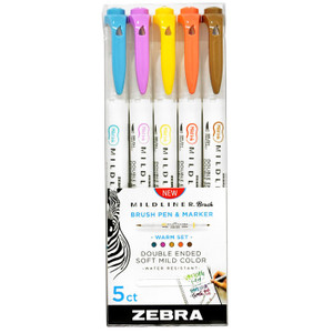 Zebra Mildliner Double Ended Brush Pen, Warm Pack of 5