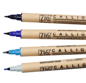 Zig Memory System Calligraphy Marker,  Set of 4 Blue