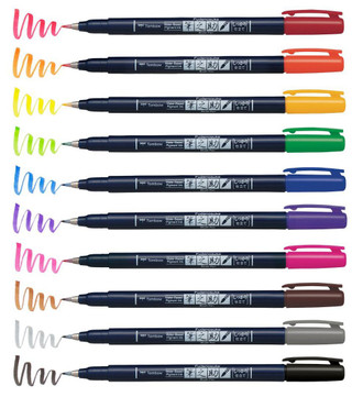 Tombow Fudenosuke Colors Brush Pen, Set of 10