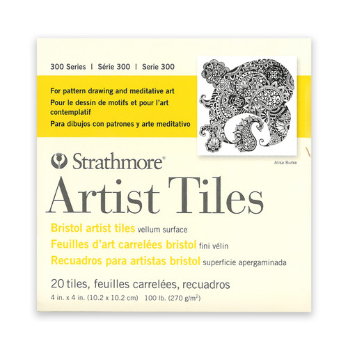 A cream and brown yellow paper pad that says "Strathmore Artist Tiles" and features a Zentangle illustration.