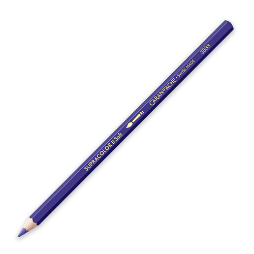 A violet blue colored pencil diagonal with the point at the bottom left and SUPRACOLOR SOFT II written in gold lettering on the body.