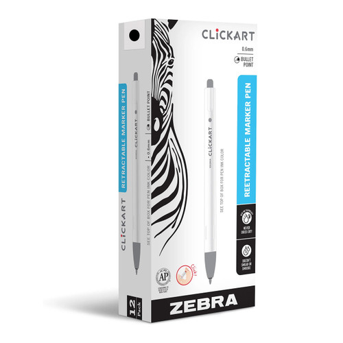 Zebra ClickArt Retractable Marker Pen 0.6mm, Set of 12 Standard Colors