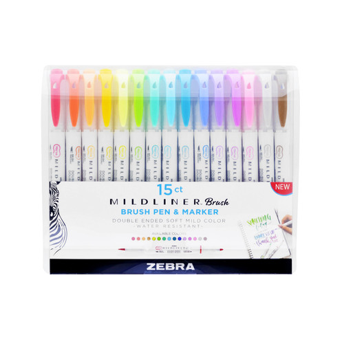 Zebra Mildliner Double Ended Brush Pen, Assorted Pack of 15