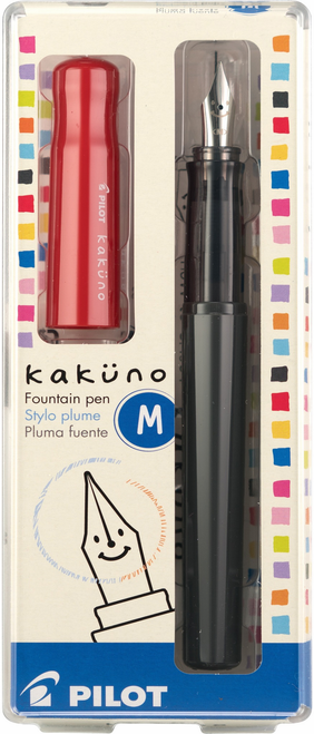 Kakuno Fountain Pen, Medium Gray Barrel - Red Cap