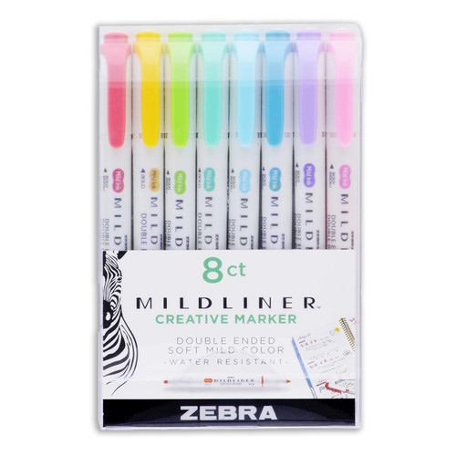 Zebra Mildliner Double Ended Highlighter, Assorted Pack of 8 Colors