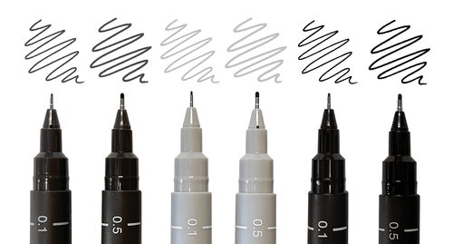 Uni Pin Fineliners, Black & Gray Set of 6 (Out of Stock)