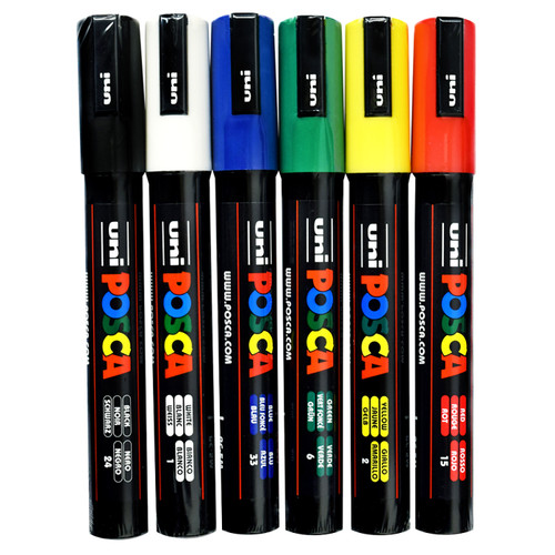 Posca Paint Marker Medium PC-5M Set of 6, Basic Colors