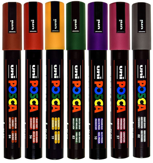 Posca Paint Marker Medium PC-5M Set of 7, Dark Colors