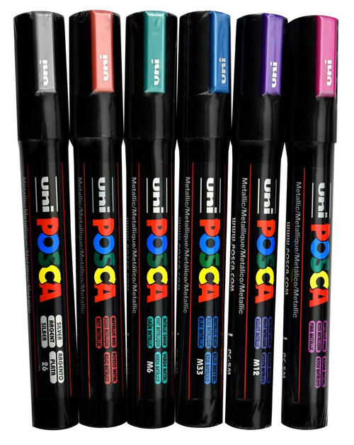 uni Posca Posca Paint Marker Medium PC-5M Set of 6, Metallic Colors 