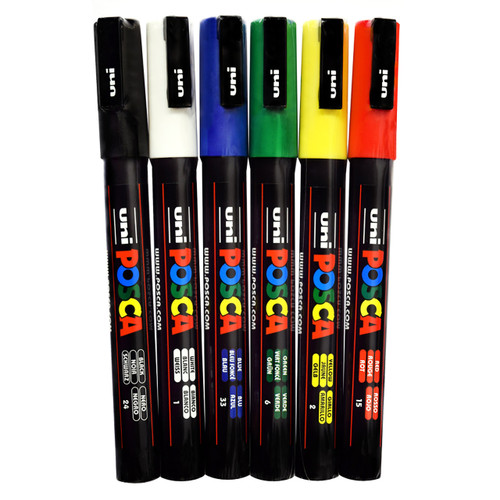 uni Posca Posca Paint Marker Fine PC-3M Set of 6, Basic Colors 