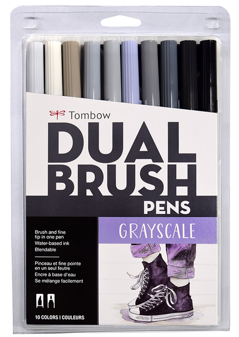 Tombow Dual Brush Pen Set of 10, Grayscale