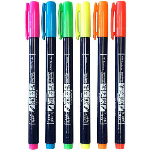 Tombow Fudenosuke Colors Brush Pen Set, Neon, 6pk