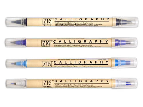 Zig Kuretake Zig Memory System Calligraphy Marker,  Set of 4 Blue 