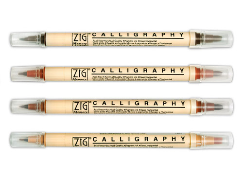 Zig Memory System Calligraphy Marker,  Set of 4 Brown