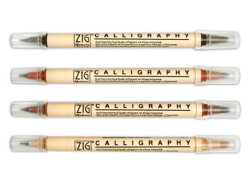 Zig Kuretake Zig Memory System Calligraphy Marker,  Set of 4 Brown 