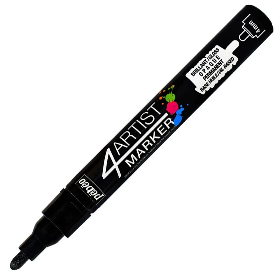 Pebeo 4 Pennarelli Artistici Metallizzati - Colore Nero, Punta Fine, Per Vetro, Tela, Legno E Plastica