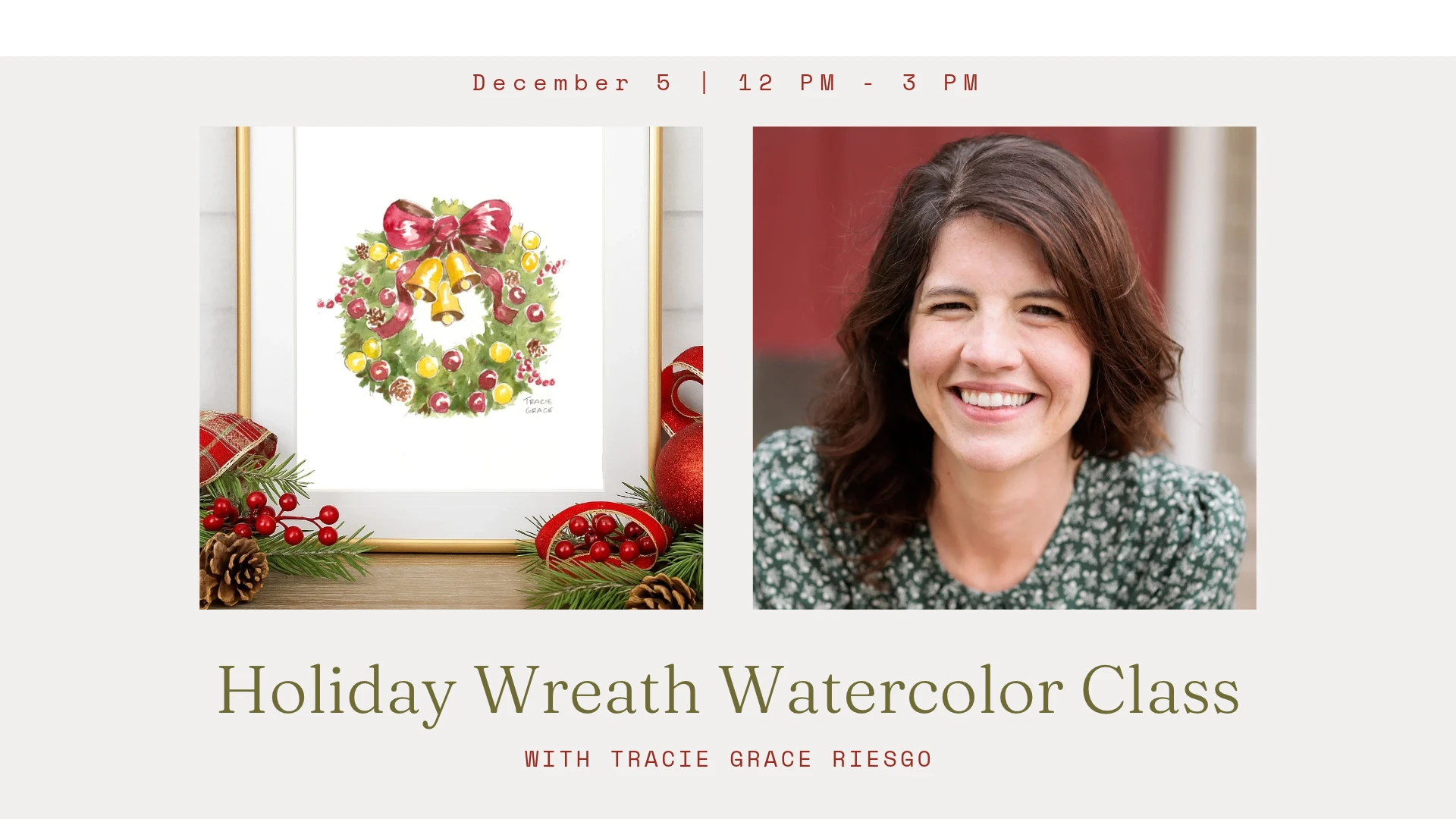 Holiday Wreath Watercolor Class - December 5